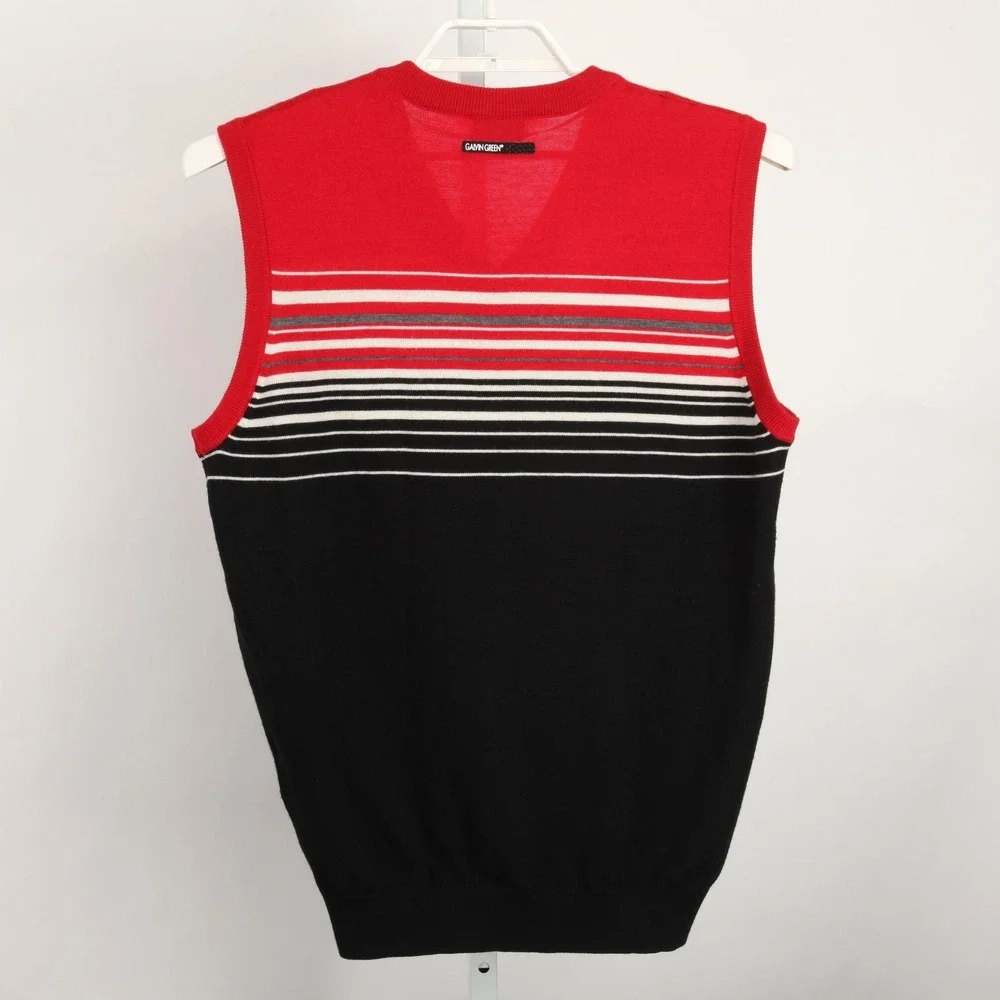 Galvin Green Sweater Vest Mens XL Red Black Stripe Knit Wool Golf Pullover - Picture 3 of 11